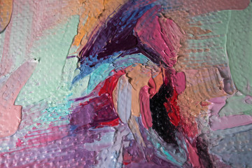Fototapeta na wymiar Fragment. Multicolored texture painting. Abstract art background. oil on canvas. Rough brushstrokes of paint. Closeup of a painting by oil and palette knife. Highly-textured, high quality details.