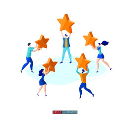 Trendy flat illustration. Customer reviews rating concept. Online shopping. Feedback. Customer support. Template for your design works. Vector graphics.