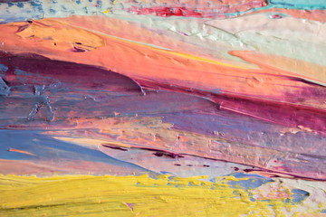 Fototapeta na wymiar Fragment. Multicolored texture painting. Abstract art background. oil on canvas. Rough brushstrokes of paint. Closeup of a painting by oil and palette knife. Highly-textured, high quality details.