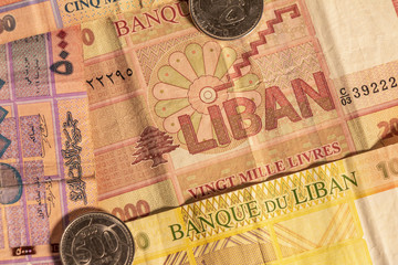 Lebanese lira LL. Lebanese pound LBP banknotes and coins