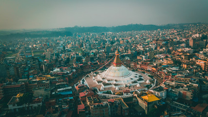 Fototapeta na wymiar Stupa Bodhnath Kathmandu Nepal photo from air