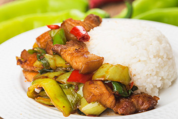 Twice-cooked pork，Stir fried pork with rice