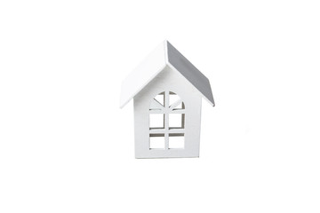White wooden toy house isolated on white background
