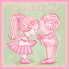 Greeting card with children. Be my Valentine.