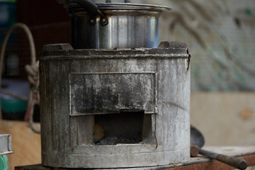 Old vintage firewood stove outside