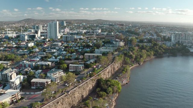 A drone shot of  Brisbane's famous Kangaroo Point Cliffs. Brisbane, Australia.