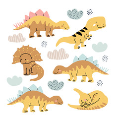 Cute dinosaurs doodles set isolated on white