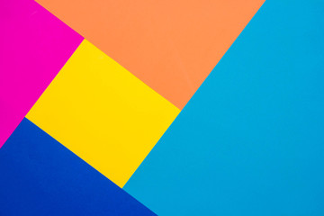 Multicolored paper texture minimalism background. Minimal geometric shapes and lines in colours.Top view. Minimalist Style. Copy, empty space for text