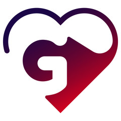 Heart love alphabet line icon black name valentine day shadow gradient