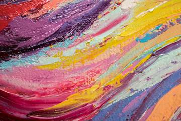 Fragment. Multicolored texture painting. Abstract art background. oil on canvas. Rough brushstrokes...