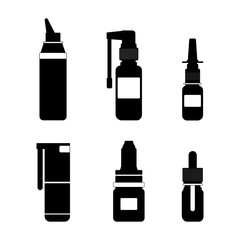 set of black and white medicinal bottles