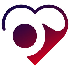 Heart love alphabet line icon black name valentine day shadow gradient