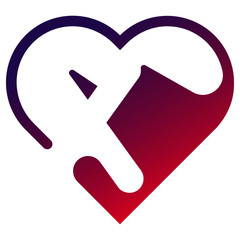 Heart love alphabet line icon black name valentine day shadow gradient