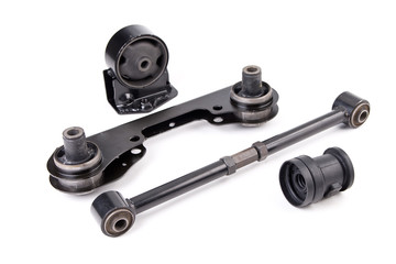 Suspension spare parts for cars isolated on white background. New car parts.