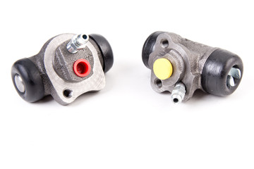 Brake cylinder, drum brake system for cars isolated on white background. New car parts.