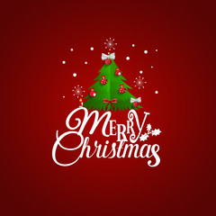 Naklejka na ściany i meble Christmas Greeting Card. Merry Christmas lettering with Christmas tree, vector illustration