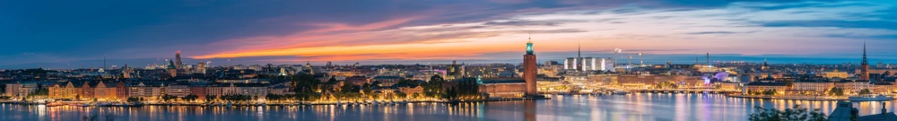 Photo sur Aluminium Stockholm Stockholm, Sweden. Night Skyline With Famous Landmarks. Panorama, Panoramic View Of Stockholm Cityscape. Famous Landmarks, UNESCO World Heritage Site