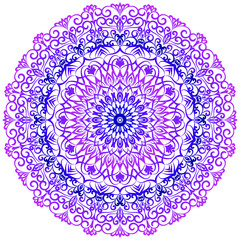 Mandala. Round ethnic gradient pattern in blue and pink on a white background. Vector pattern for tattoos, henna pattern. Anti-stress ornament