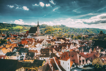 Obraz premium St. Vitus Church and cityscape Cesky Krumlov, Czech republic