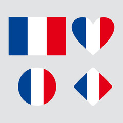Set of French flag in different shapes. Flag of France. Vector French flag.