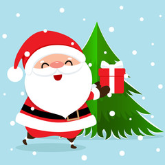 Christmas Greeting Card with Christmas Santa Claus and Christmas tree, vector illustration