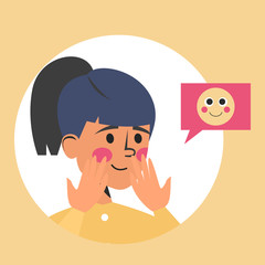 Shy woman and emoji face vector isolated. Cute young girl