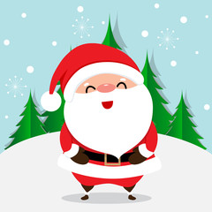 Christmas Greeting Card with Christmas Santa Claus and Christmas tree. Vector illustration