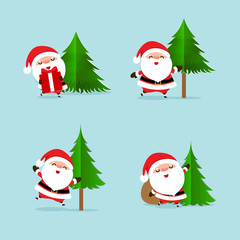 Christmas Greeting Card with Christmas Santa Claus and Christmas tree, vector illustration