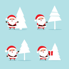 Christmas Greeting Card with Christmas Santa Claus and Christmas tree. Vector illustration