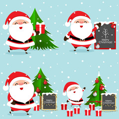 Christmas Greeting Card with Christmas Santa Claus and Christmas tree, vector illustration