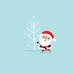 Christmas Greeting Card with Christmas Santa Claus and Christmas tree. Vector illustration