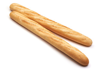 Freshly baked baguette, isolated on white background
