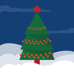 Green christmas tree vector in winter. Green fur with decoration