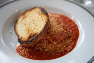 Eggplant Parmigiana with toasted bread