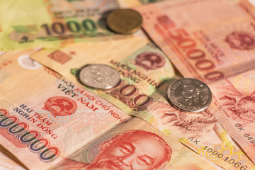 Vietnamese dong VND banknotes and coins
