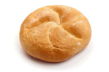 Freshly baked Kaiser rolls, isolated on white background
