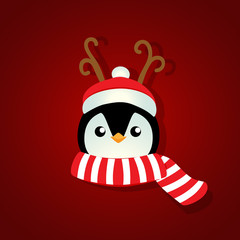 Holiday Christmas background with Penguin cartoon. Vector illustration