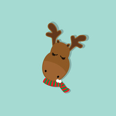 Holiday Christmas background with Reindeer cartoon. Vector illustration