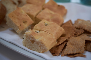 Focaccia bread and bread croutons