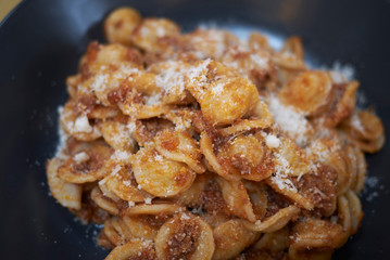 Orecchiette pasta with bolognese sauce