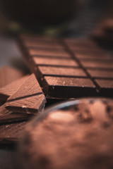 Closeup of a dark chocolate bar