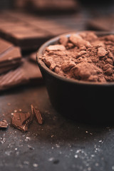 Closeup of chocolate powder in a bowl