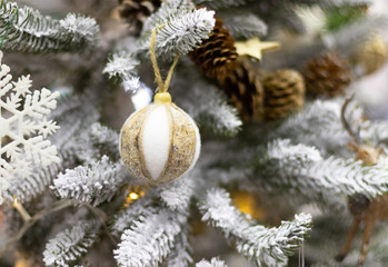 Christmas background. Christmas tree and Christmas decoration close-up.