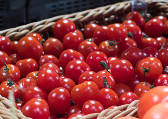 Stack of tomatoes in parketplase. Fruits on store