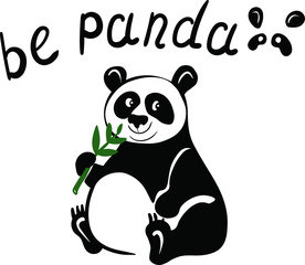 panda and bamboo cute funny vector isolated illustration and lettering , Concept for prnt, web design , cards , label 