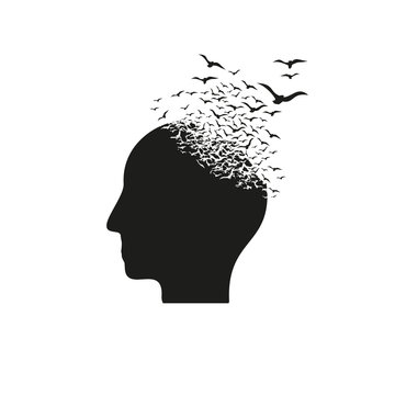 Head with the effect of destruction. Dispersion. Birds