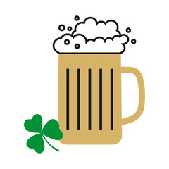 Mug of beer and clover. St. Patrick's Day. Foam beer.