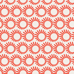 Abstract geometric sun seamless pattern vector background. Red, white color. Perfect for tiles,wallpaper, pattern fills, backgrounds,surface textures.