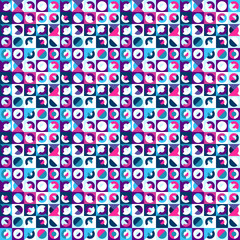 Seamless geometric pattern, saturated bright color. Appropriate for fabric materials, packing materials, websites. Sample is added to swatches panel.