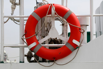 Lifebuoys and ships at the wharf